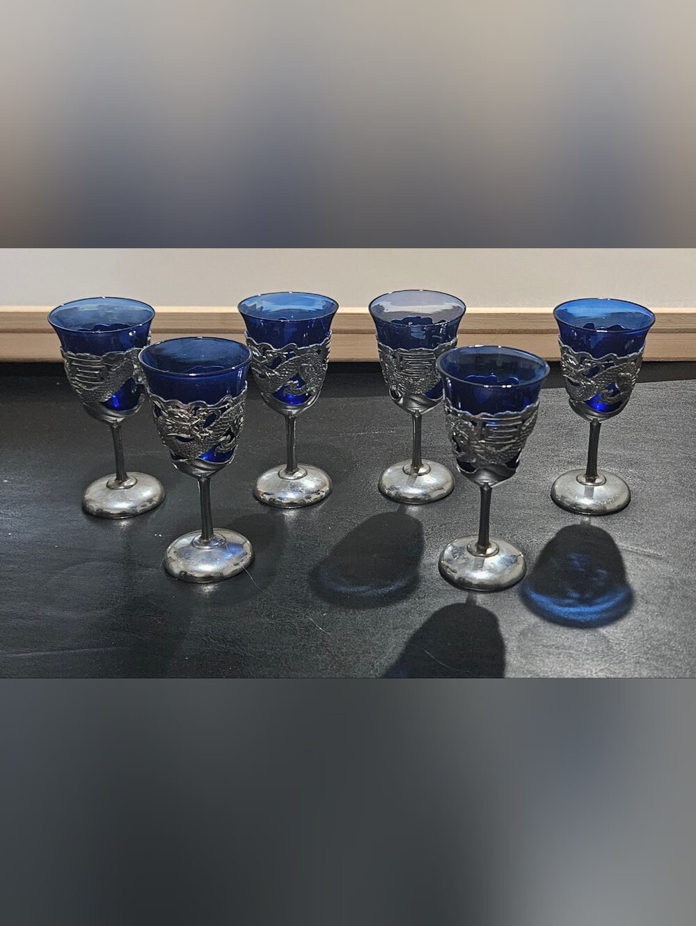 Cobalt Blue Dragon Stemmed Liqueur Glasses